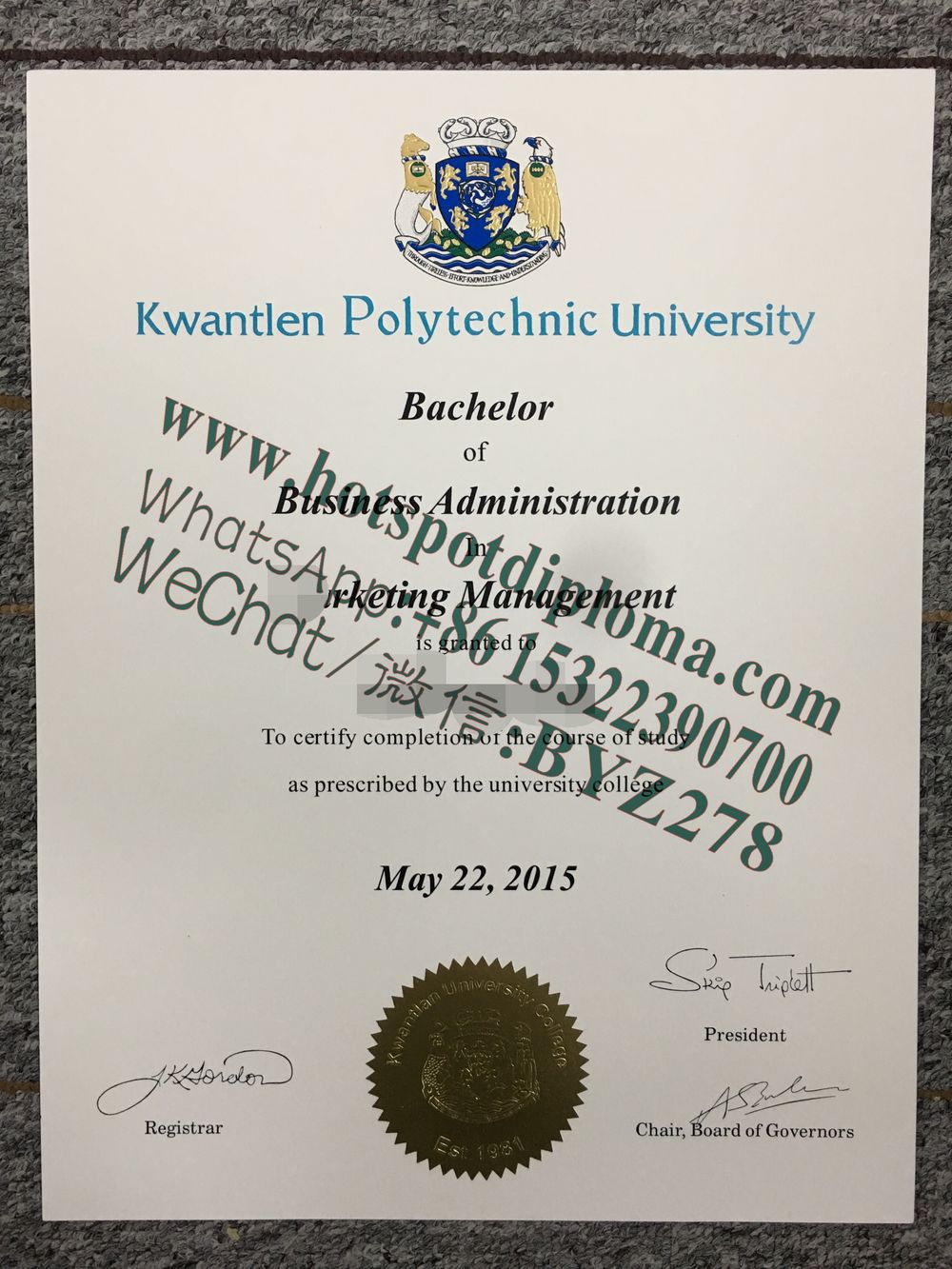 Fake Kwantlen University College Diploma certificate Fake Kwantlen University College Diploma certificate