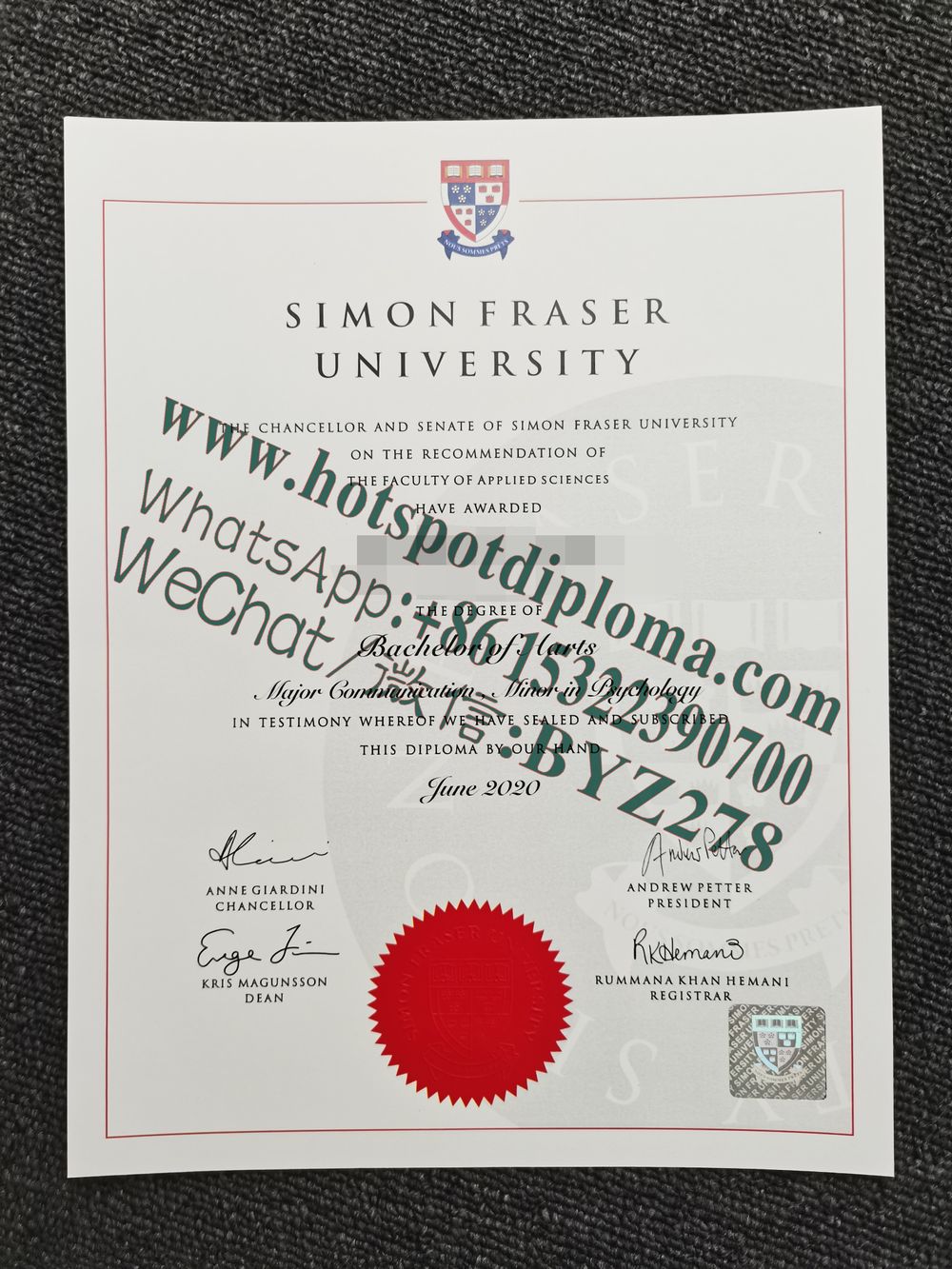 Fake Simon Fraser University Diploma certificate Fake Simon Fraser University Diploma certificate