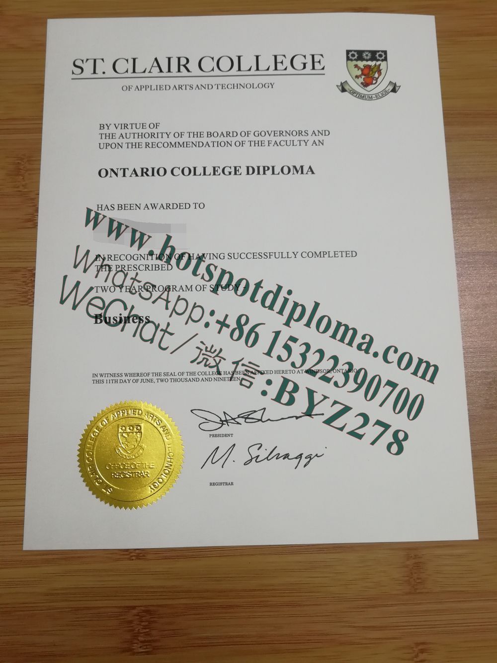 's College Diploma certificate 's College Diploma certificate