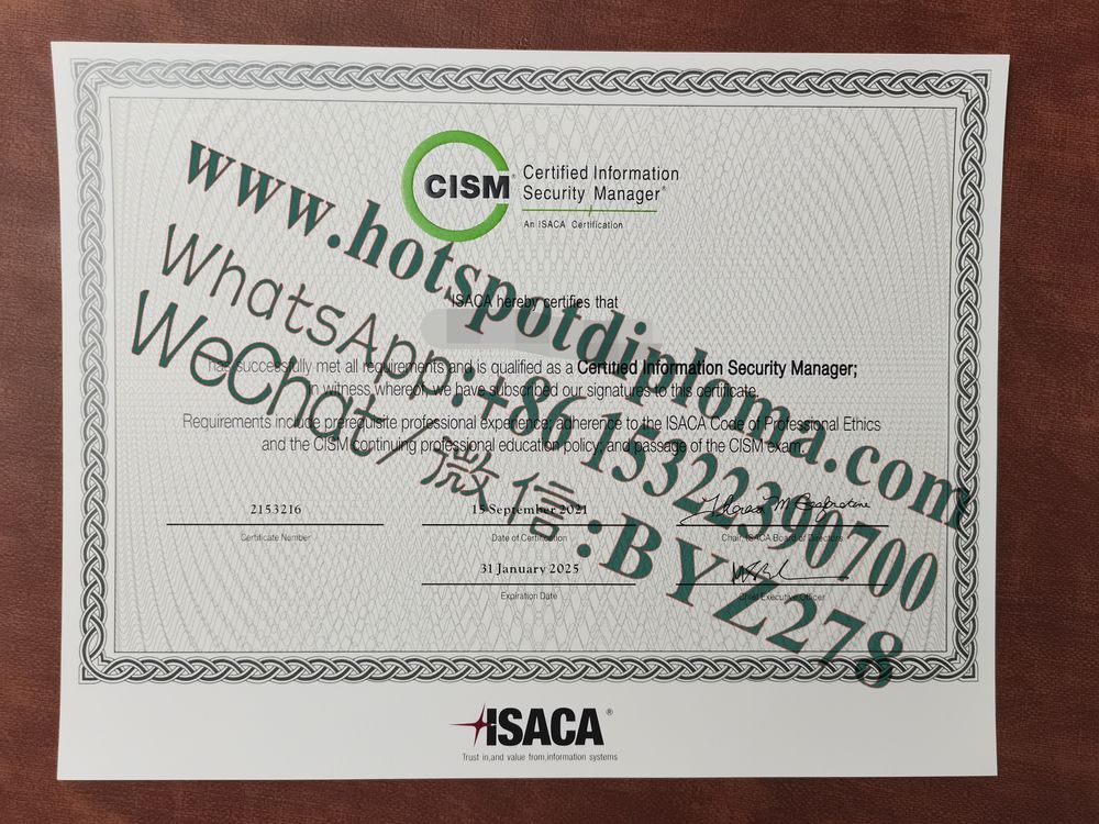 Buy Fake Certified Information Security Manager Certificate