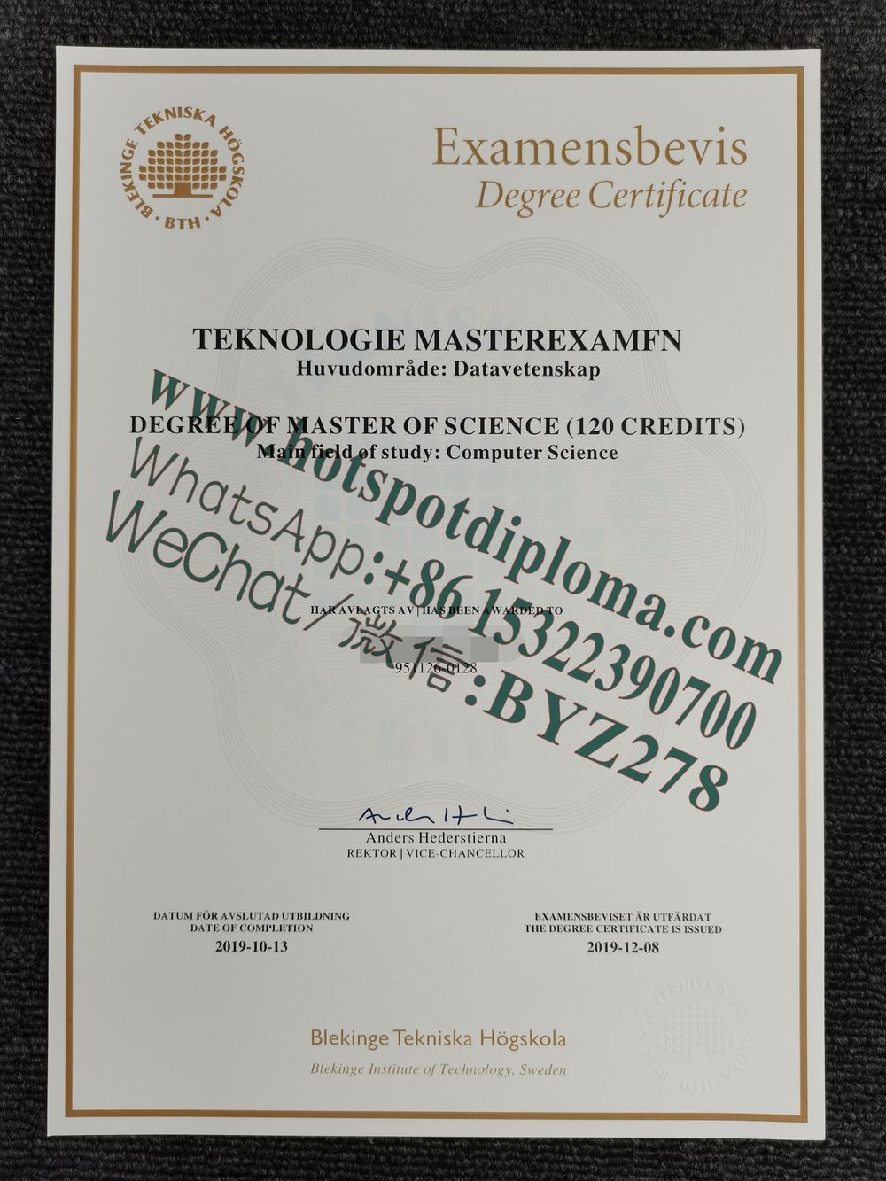 Buy fake Blekinge Institute of Technology Diploma