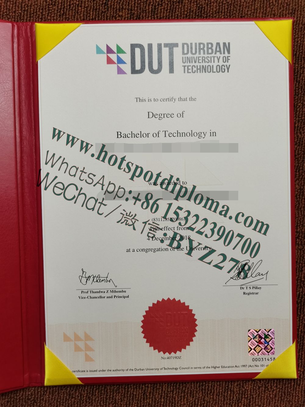 Buy fake Durban University of Technology Diploma