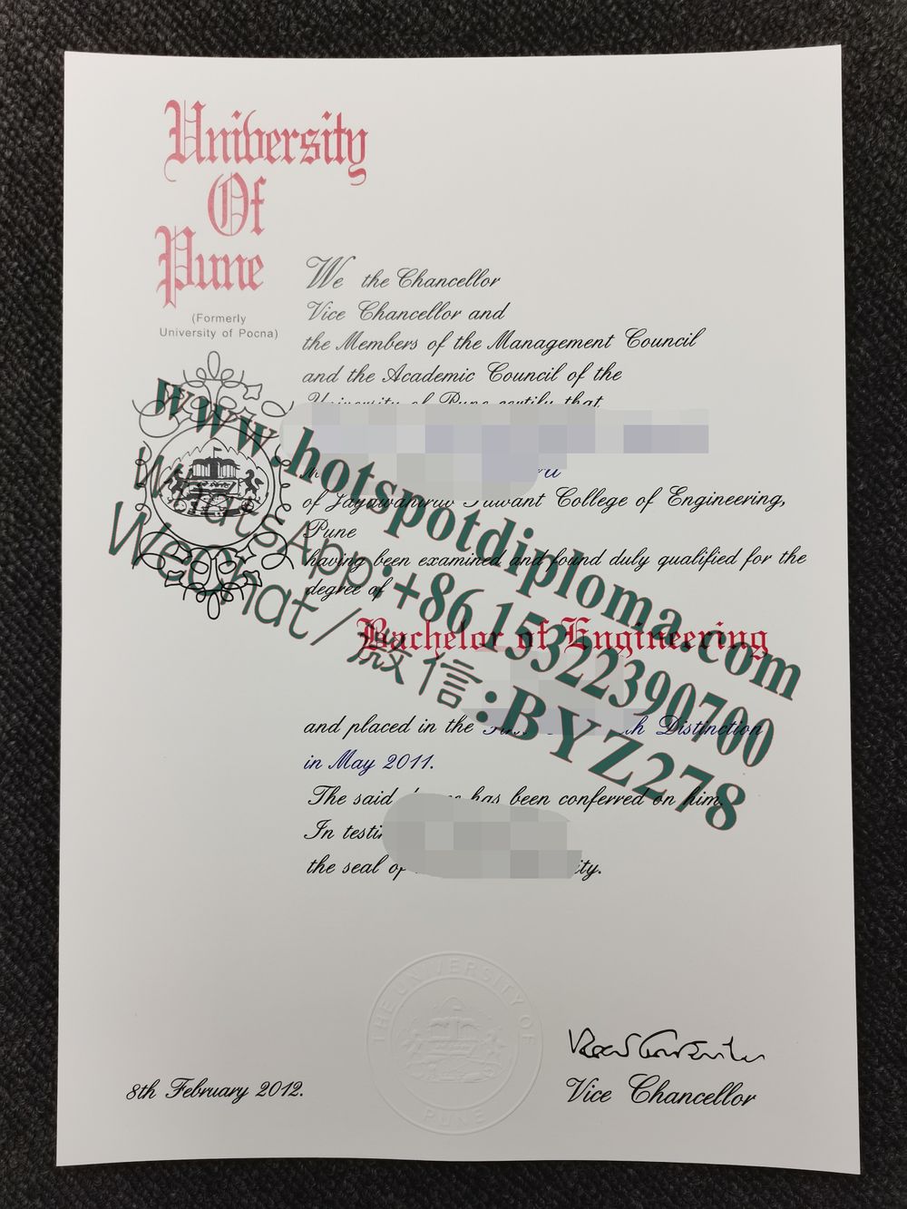 Buy fake University of Pune Diploma