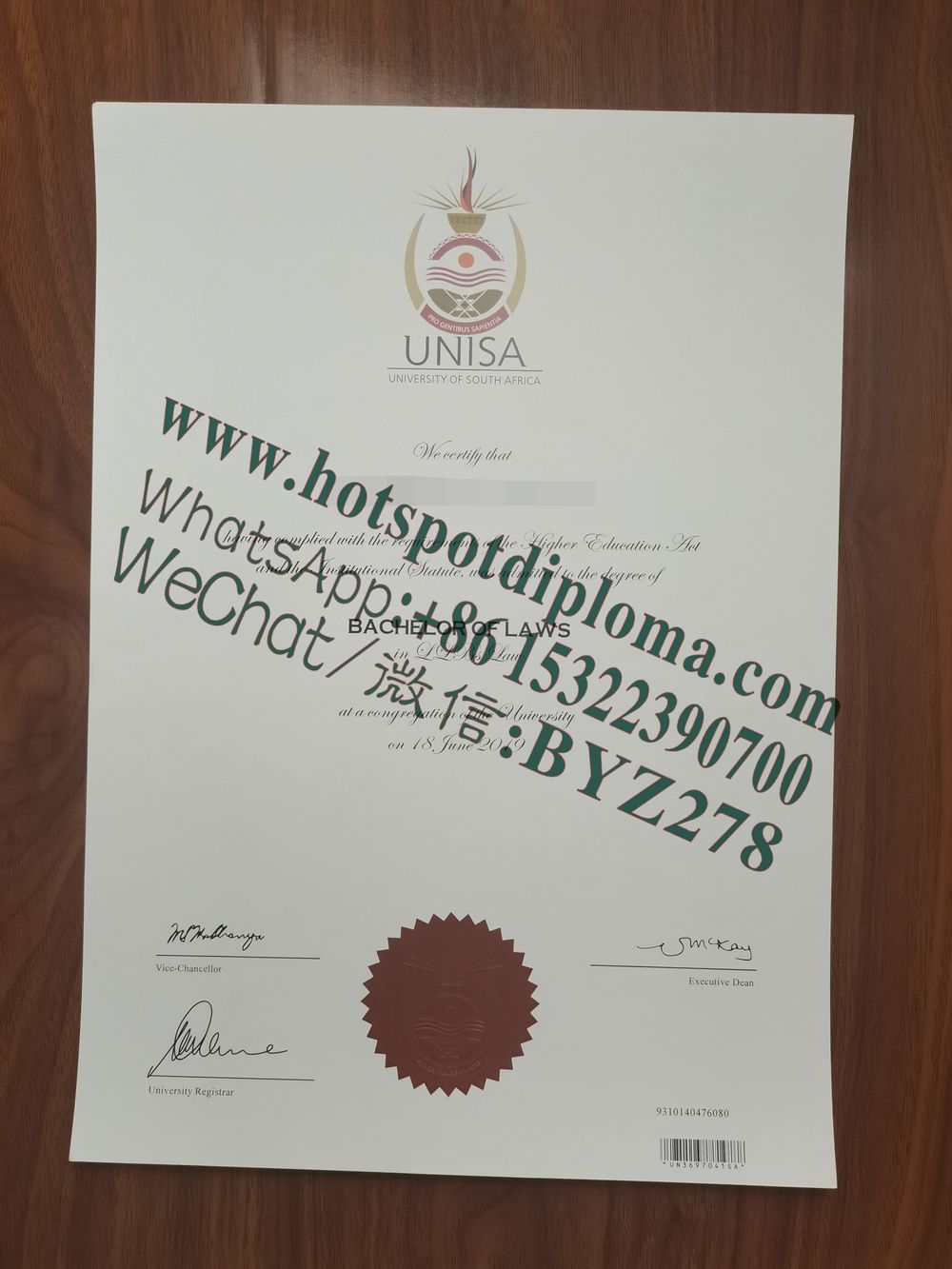 Buy fake University of South Africa Diploma