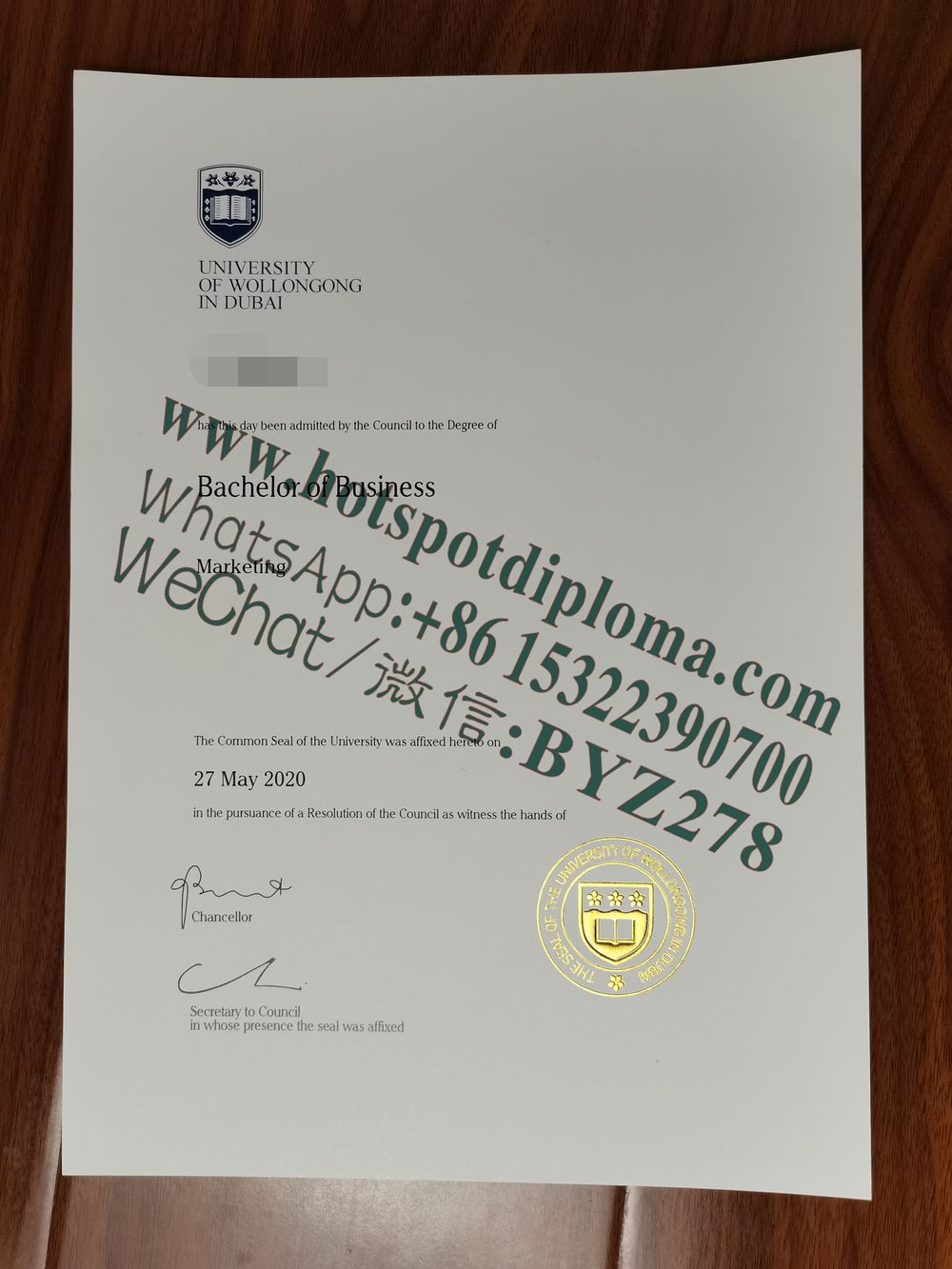 Buy fake University of Wollongong in Dubai Diploma