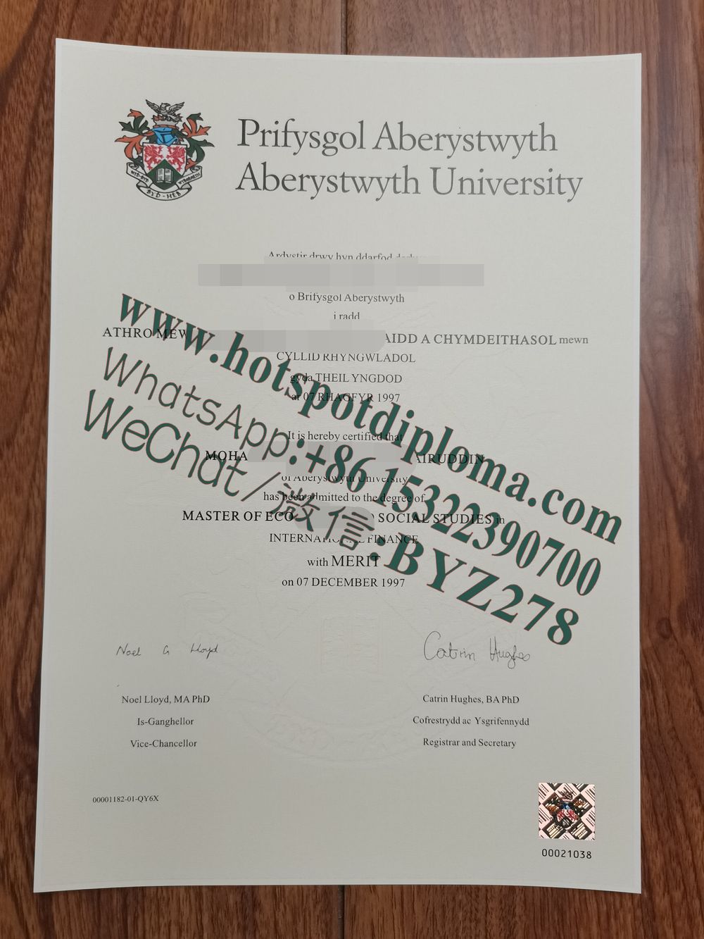 Fake Aberystwyth University Diploma certificate certificate