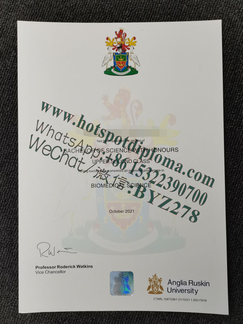 Fake Anglia Ruskin University Diploma certificate certificate