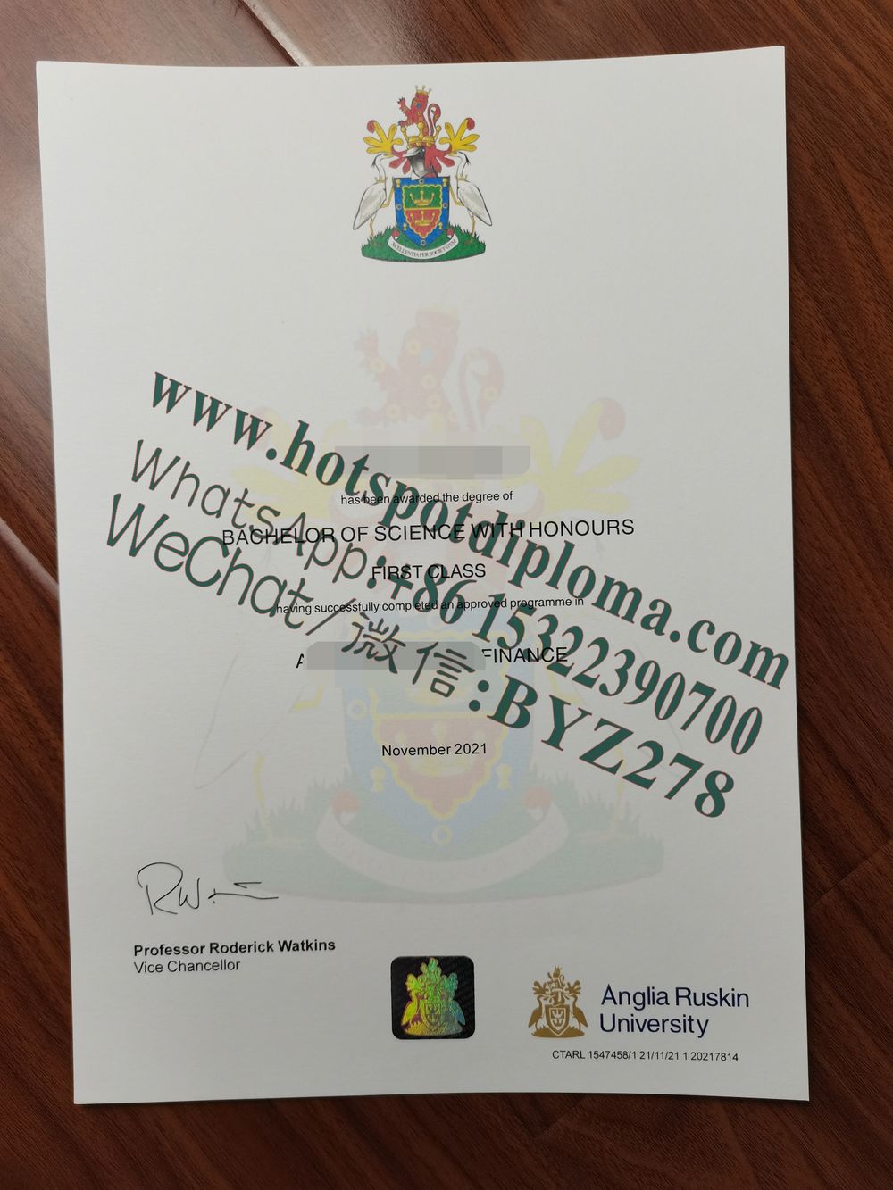 Fake Anglia Ruskin University Diploma sample certificate certificate