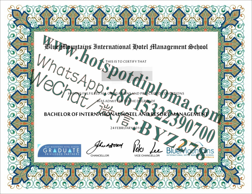 Fake Blue Mountains International Hotel Management School Diploma