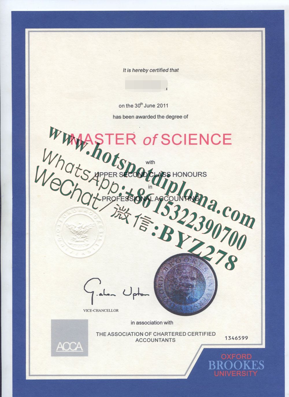 Fake Brooks University diploma certificate certificate