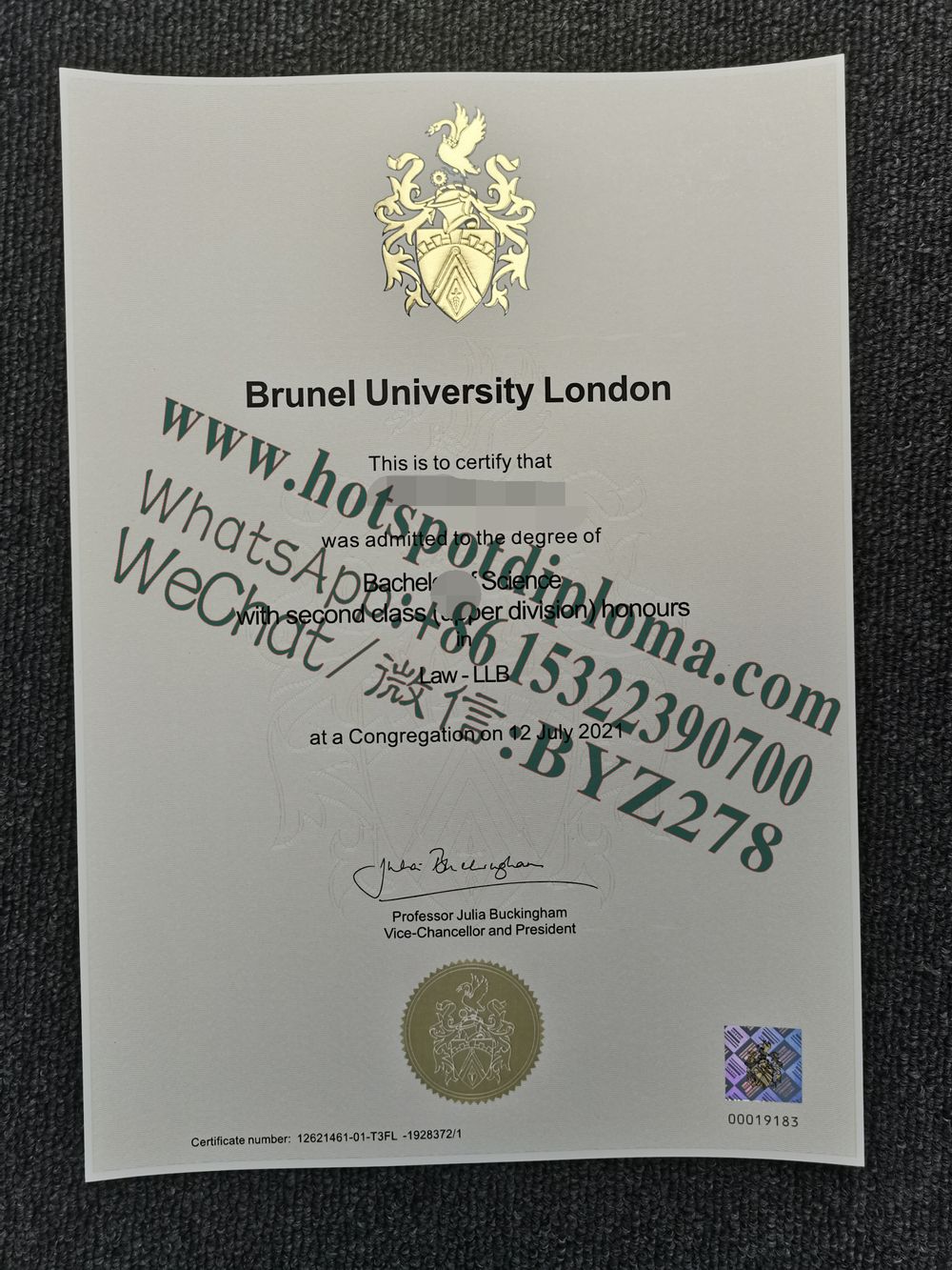 Fake Brunel University London Diploma certificate certificate