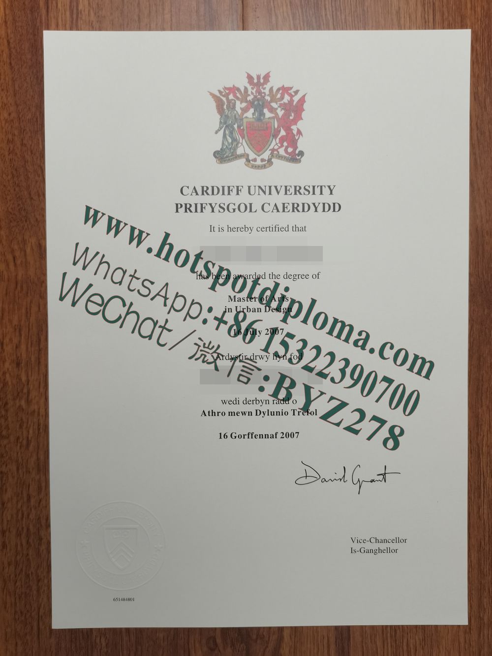 Fake Cardiff University Diploma sample certificate certificate