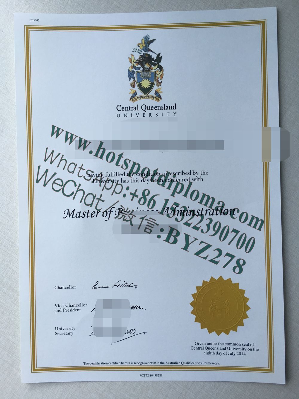 Fake Central Queensland University diploma