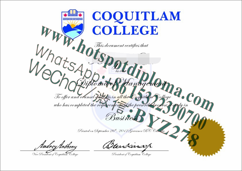 Fake Coquitlam College Diploma sample certificate Fake Coquitlam College Diploma sample certificate