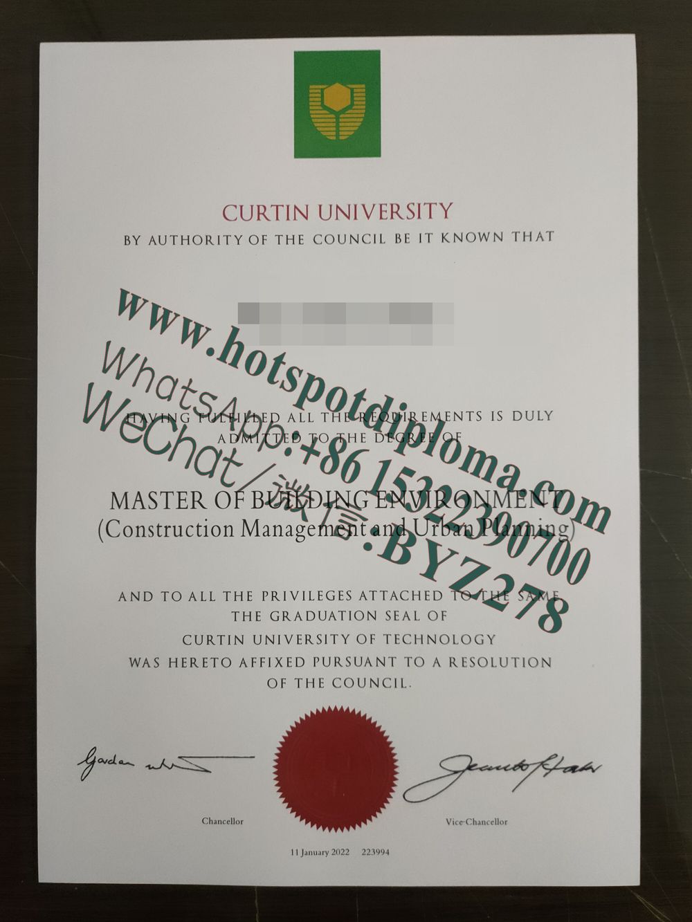 Fake Curtin University Diploma