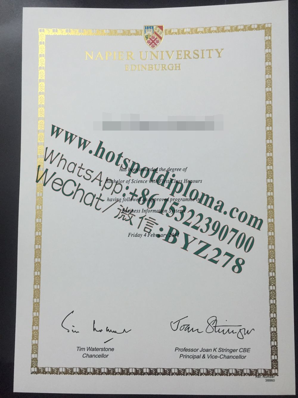 Fake Edinburgh Napier University  Diploma certificate certificate