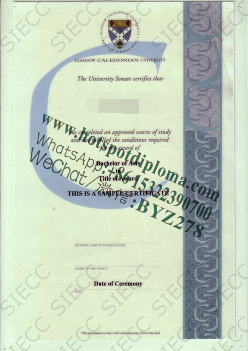 Fake Glasgow Caledonian University  Diploma certificate certificate