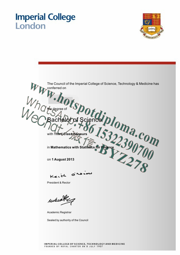 Fake Imperial College London Diploma certificate certificate