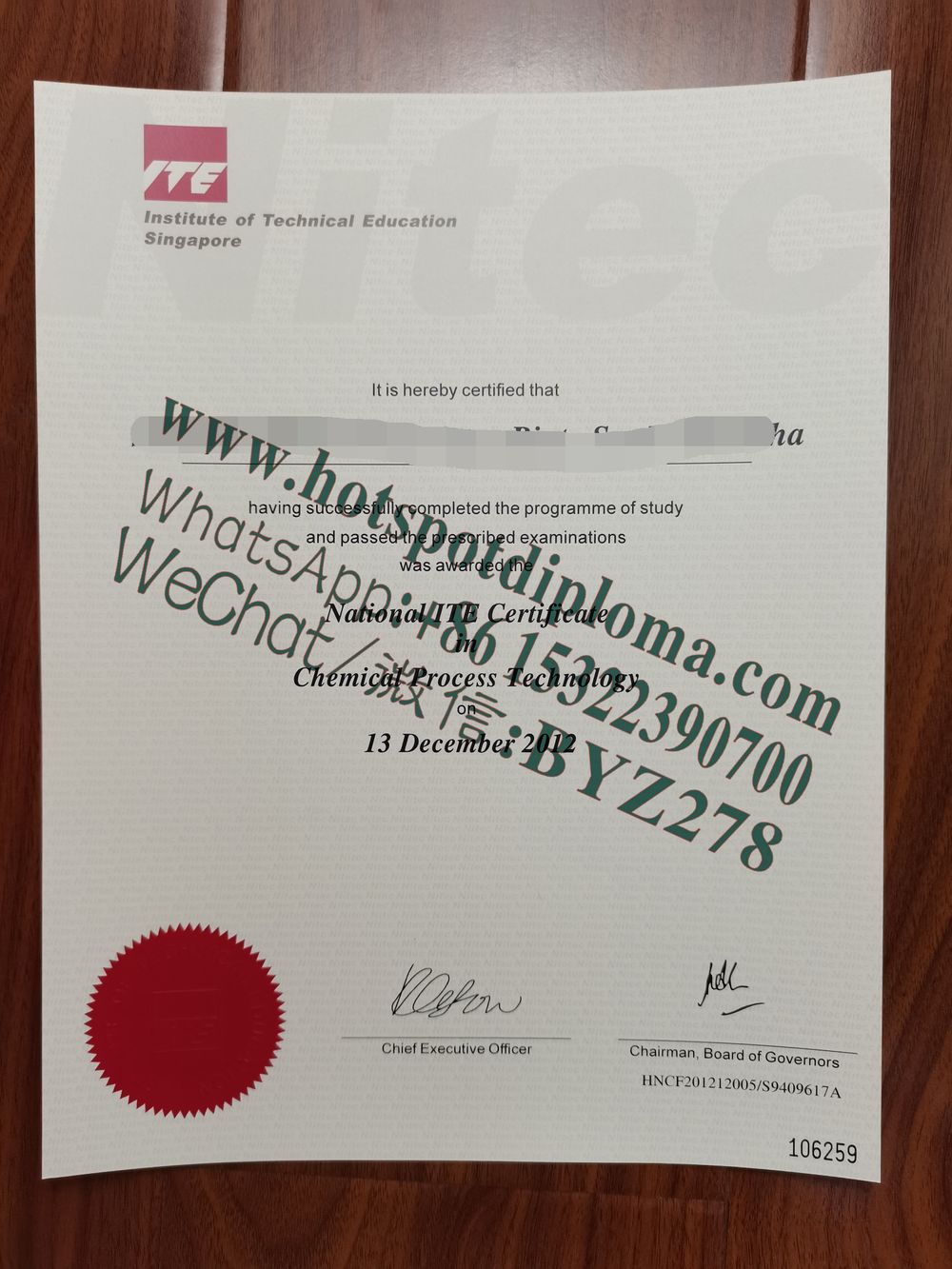 Fake Institute of Technical Education Diploma transcript