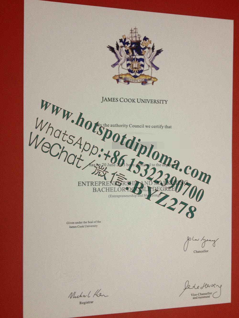 Fake James Cook University Diploma