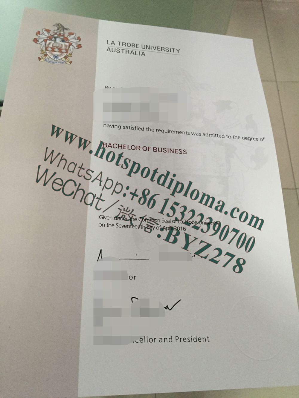 Fake La Trobe University Diploma