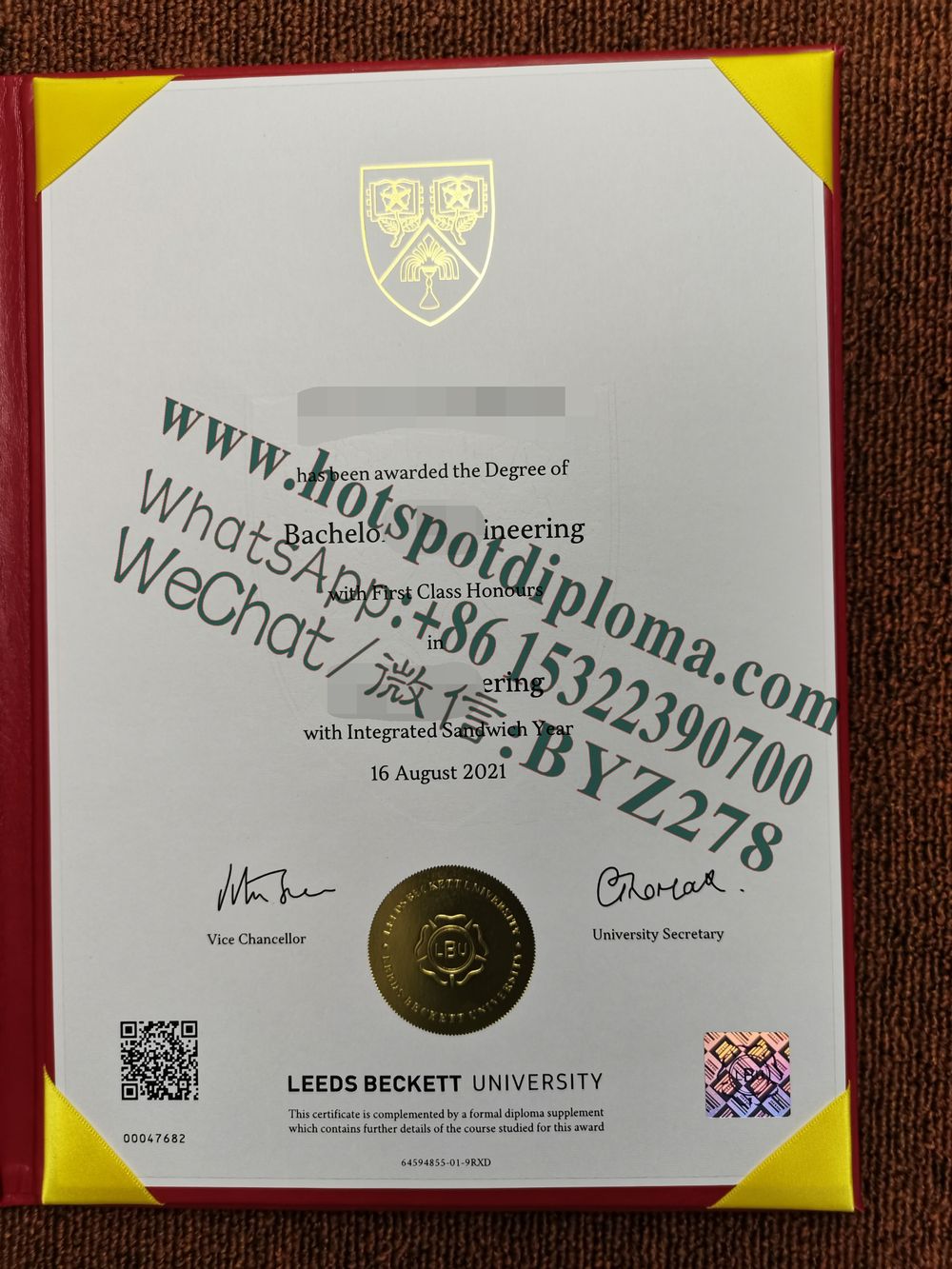 Fake Leeds Beckett University diploma certificate certificate