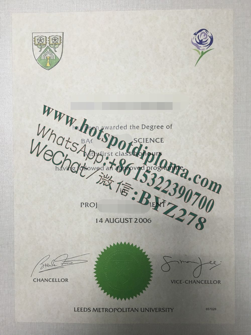 Fake Leeds Metropolitan University Diploma certificate certificate