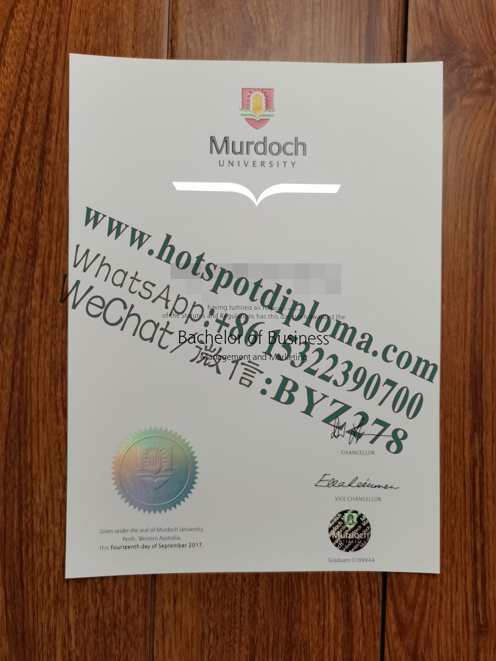 Fake Murdoch University Diploma