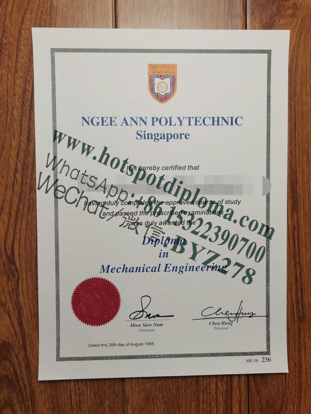 Fake Ngee Ann Polytechnic Diploma transcript