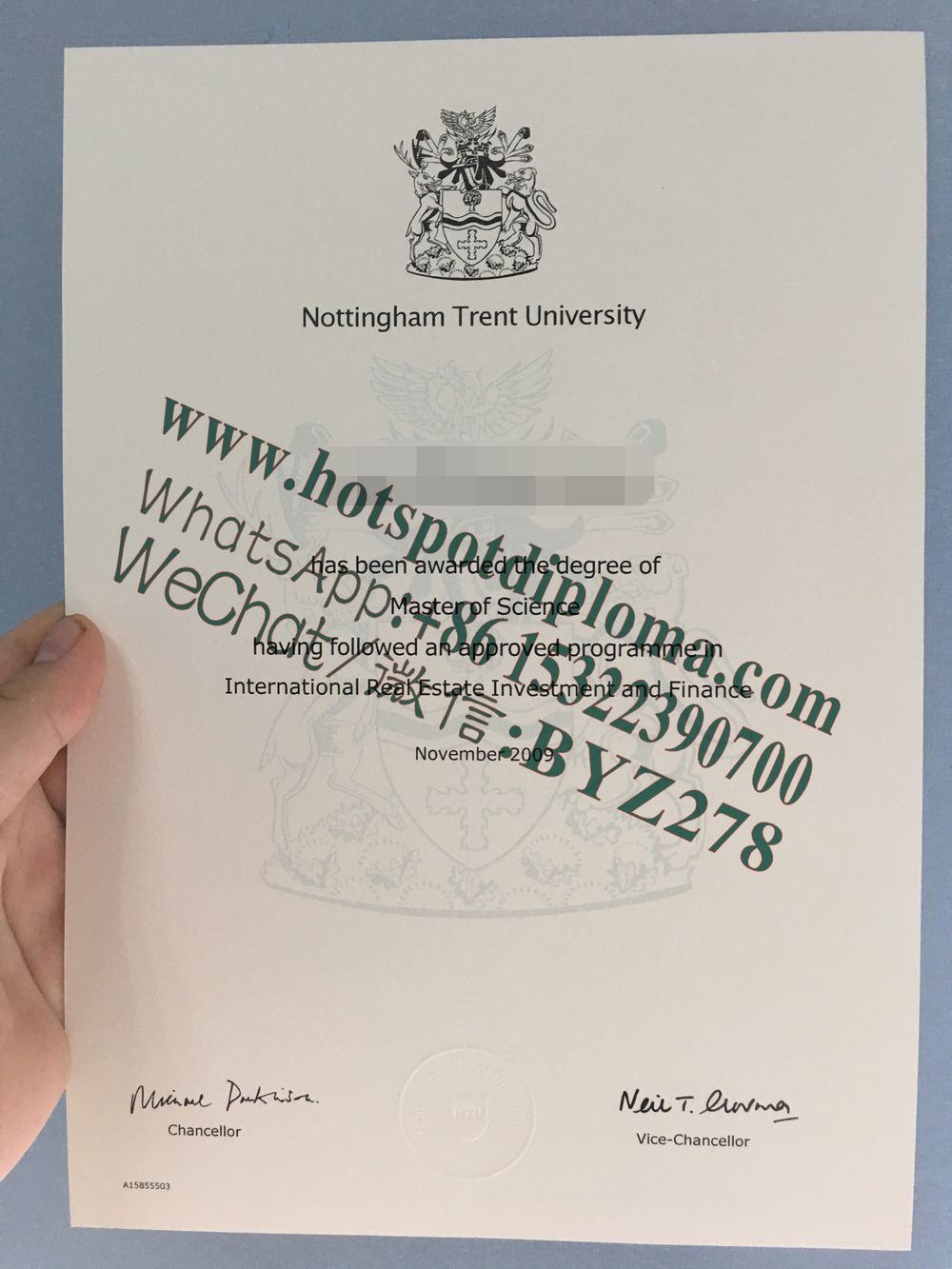 Fake Nottingham Trent University diploma certificate certificate