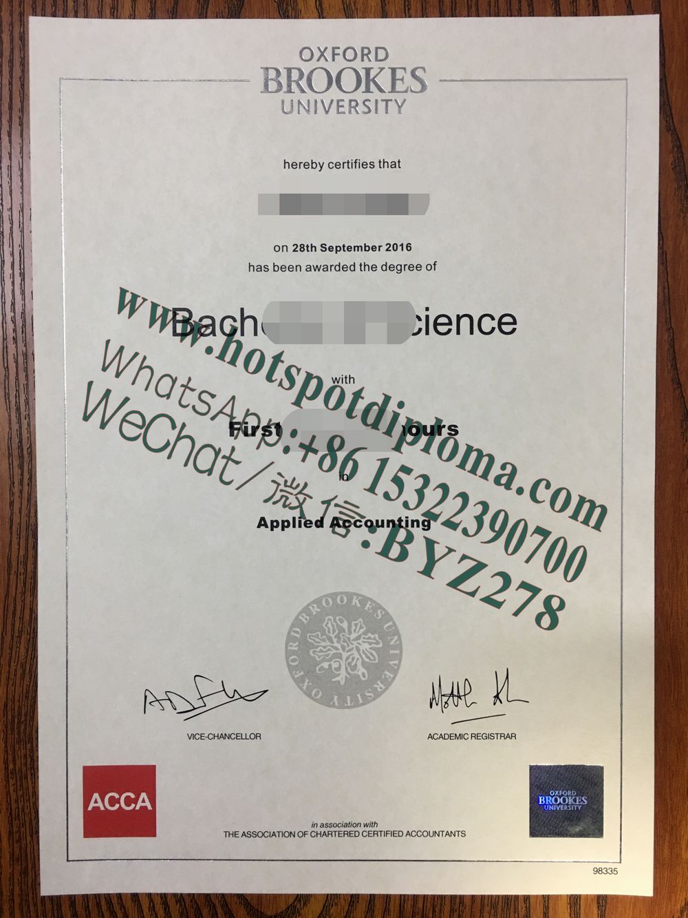Fake Oxford Brookes University diploma certificate certificate