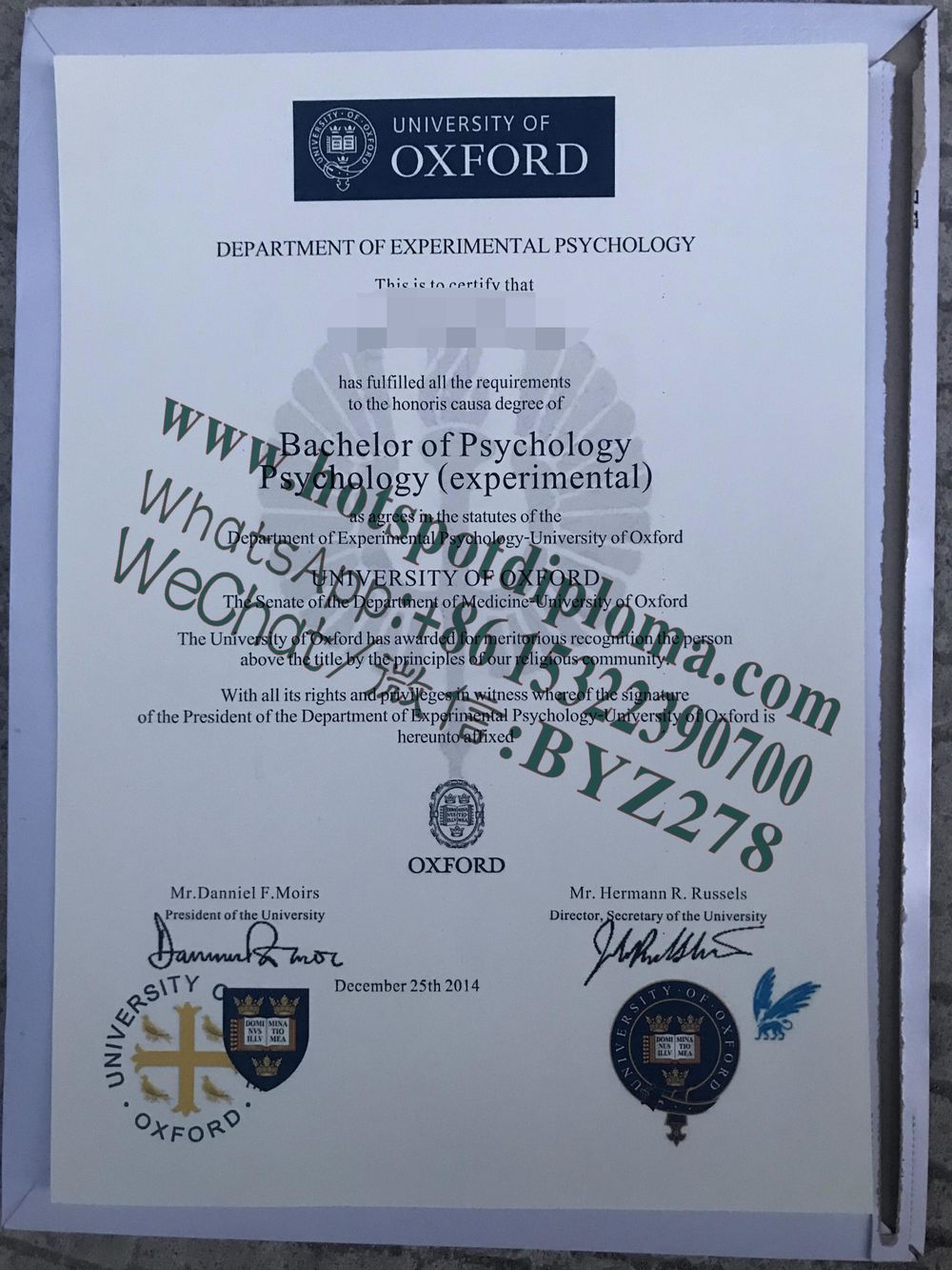 Fake Oxford University Diploma certificate certificate