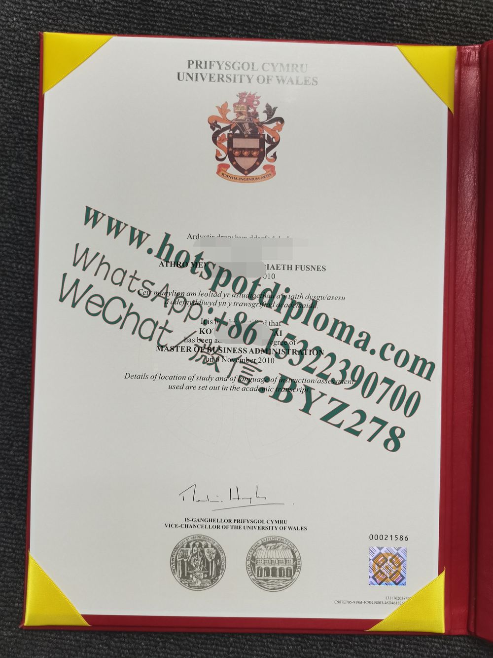 Fake Prifydgol Cymru University of Wales Diploma certificate certificate