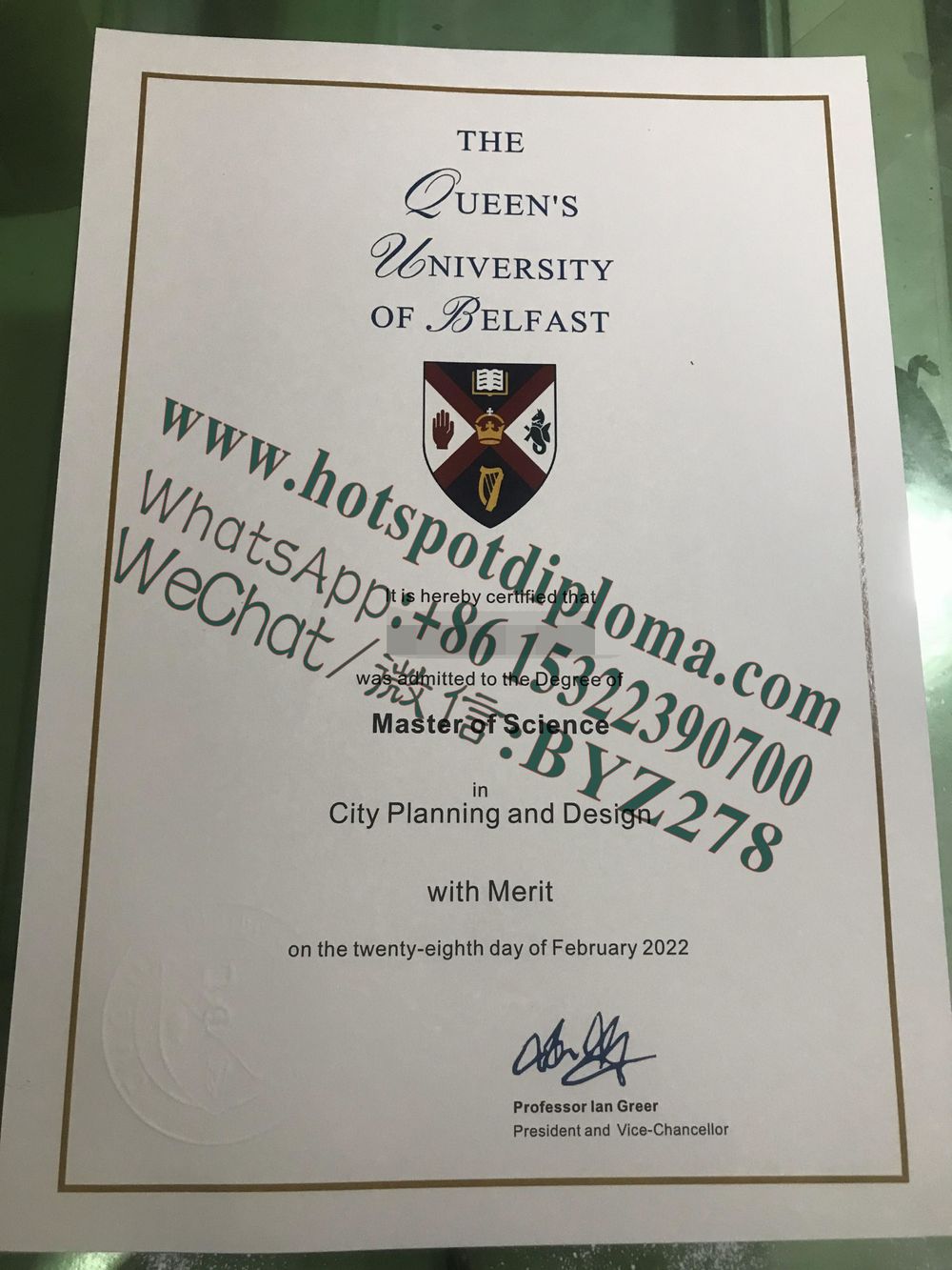 's University Belfast Diploma certificate certificate