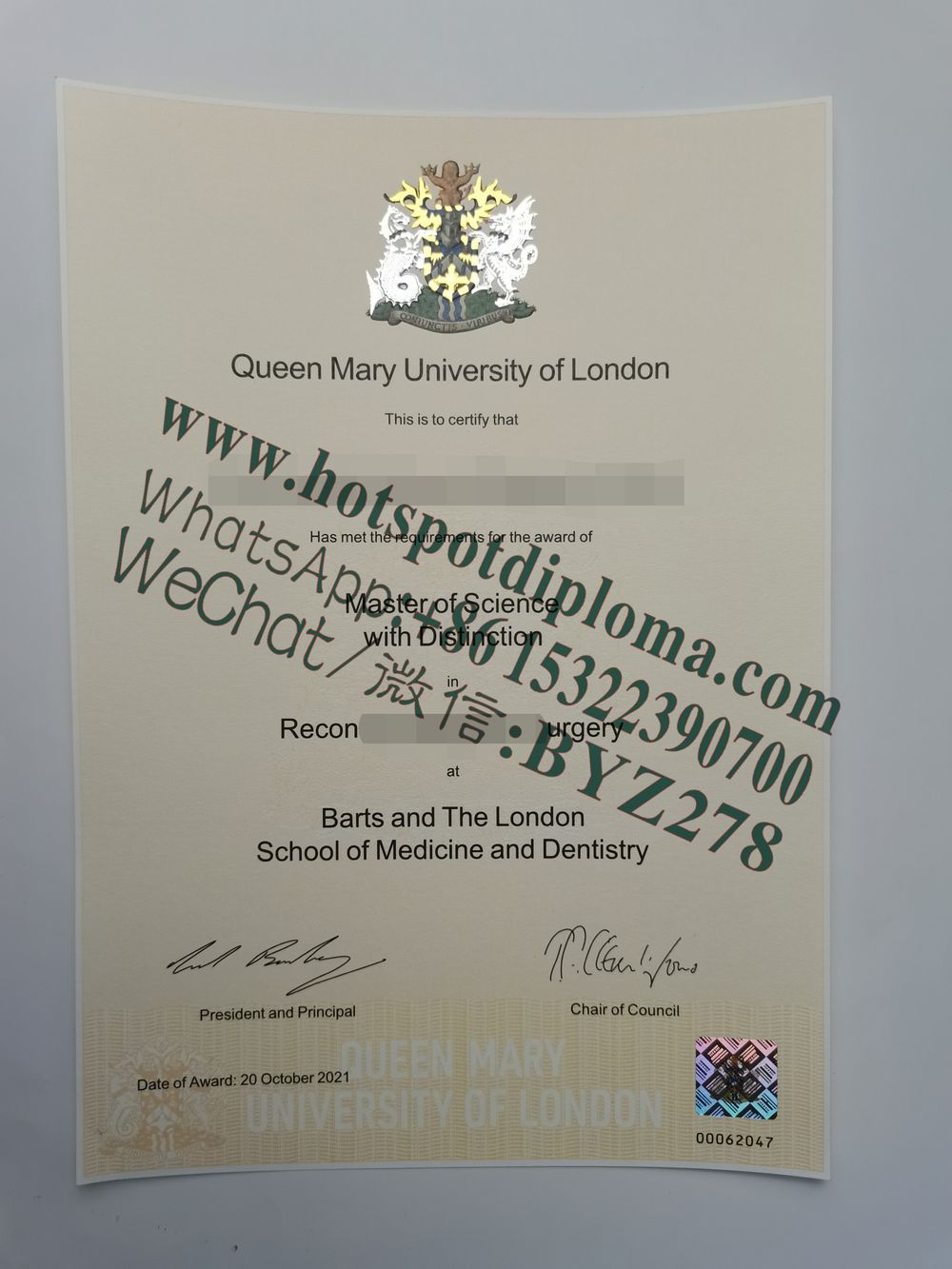 Fake Queen Mary University of London Diploma certificate certificate