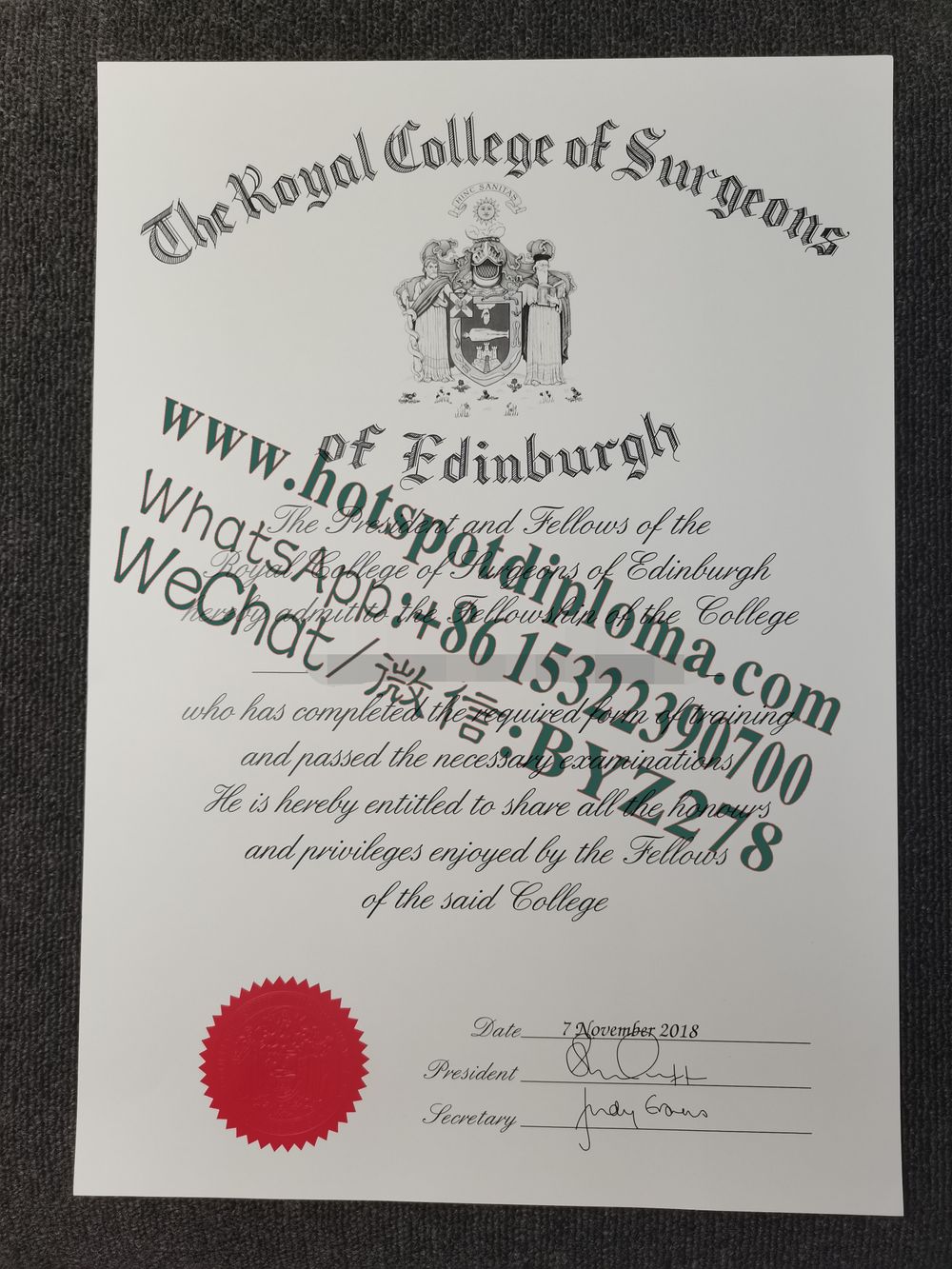 Fake Royal College of Surgeons Diploma certificate certificate