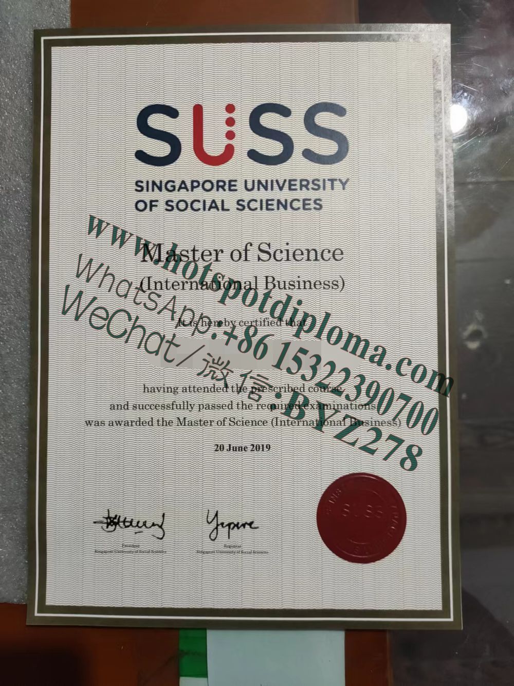 Fake Singapore University of Social Sciences Diploma transcript