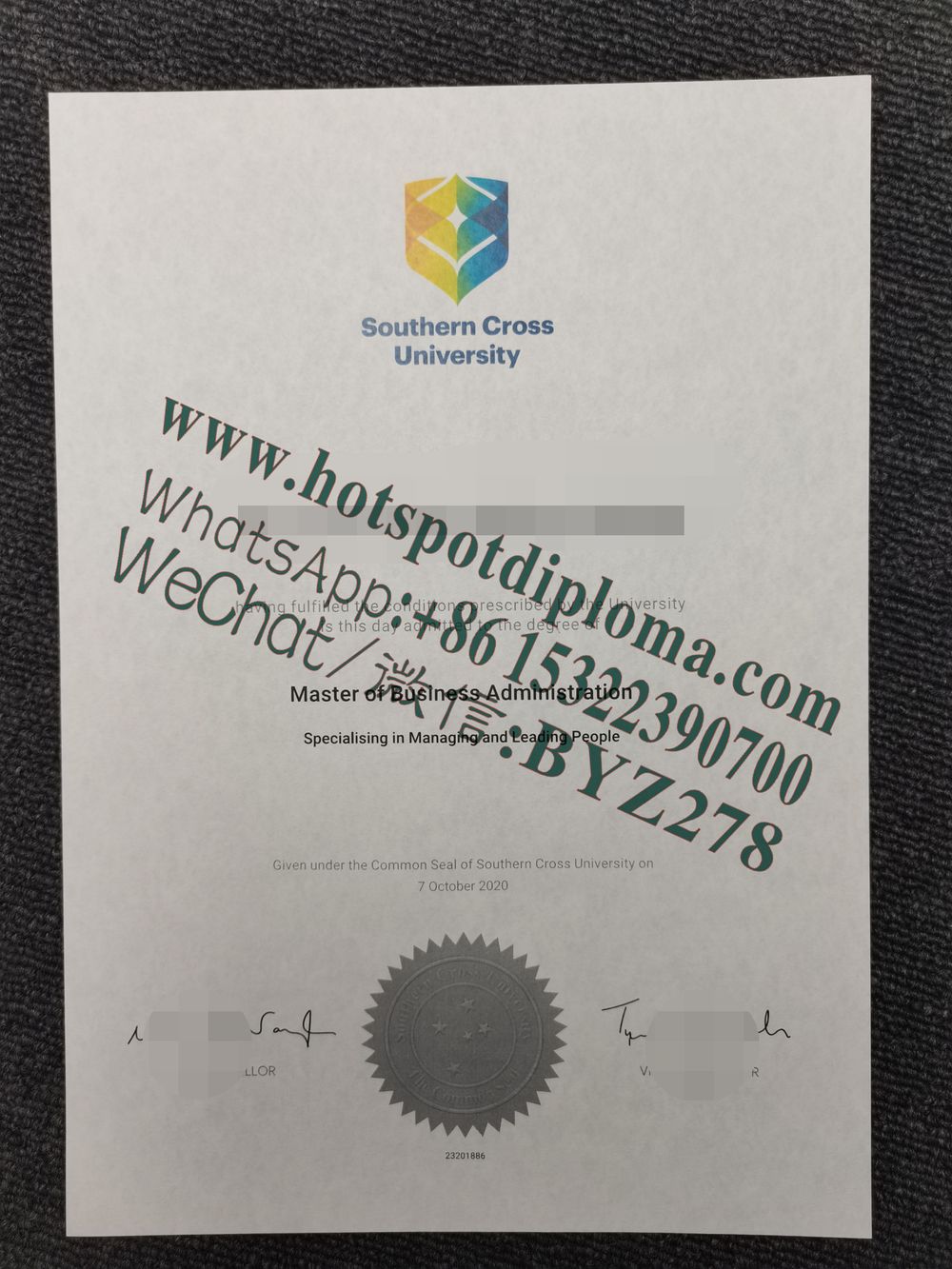 Fake Southern Cross University Diploma