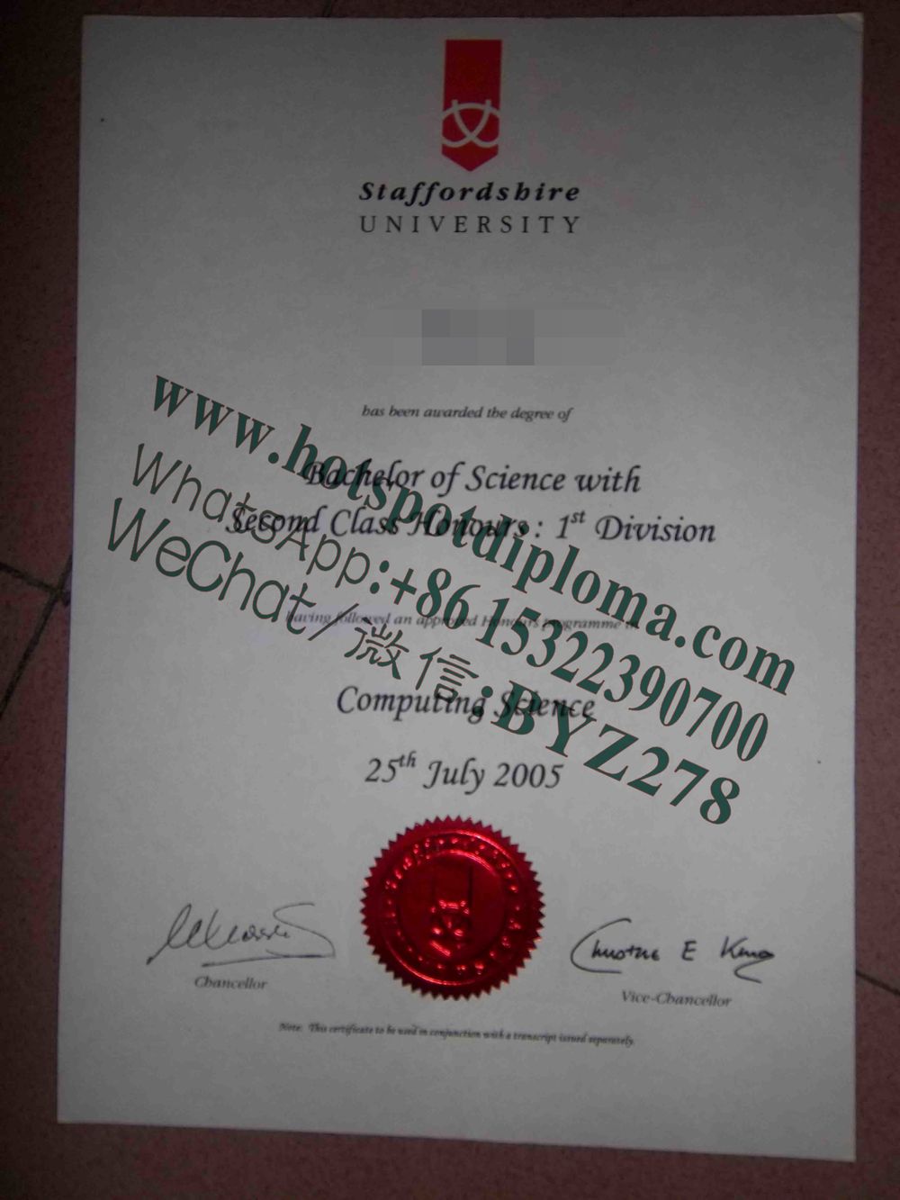 Fake Staffordshire University Diploma (2) certificate certificate