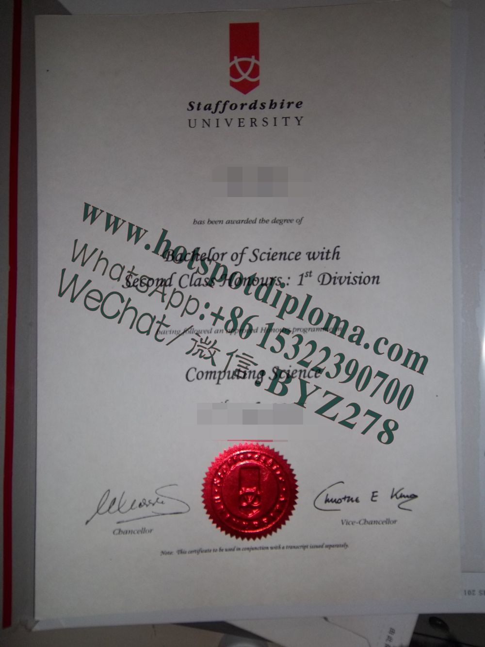 Fake Staffordshire University Diploma sample certificate certificate