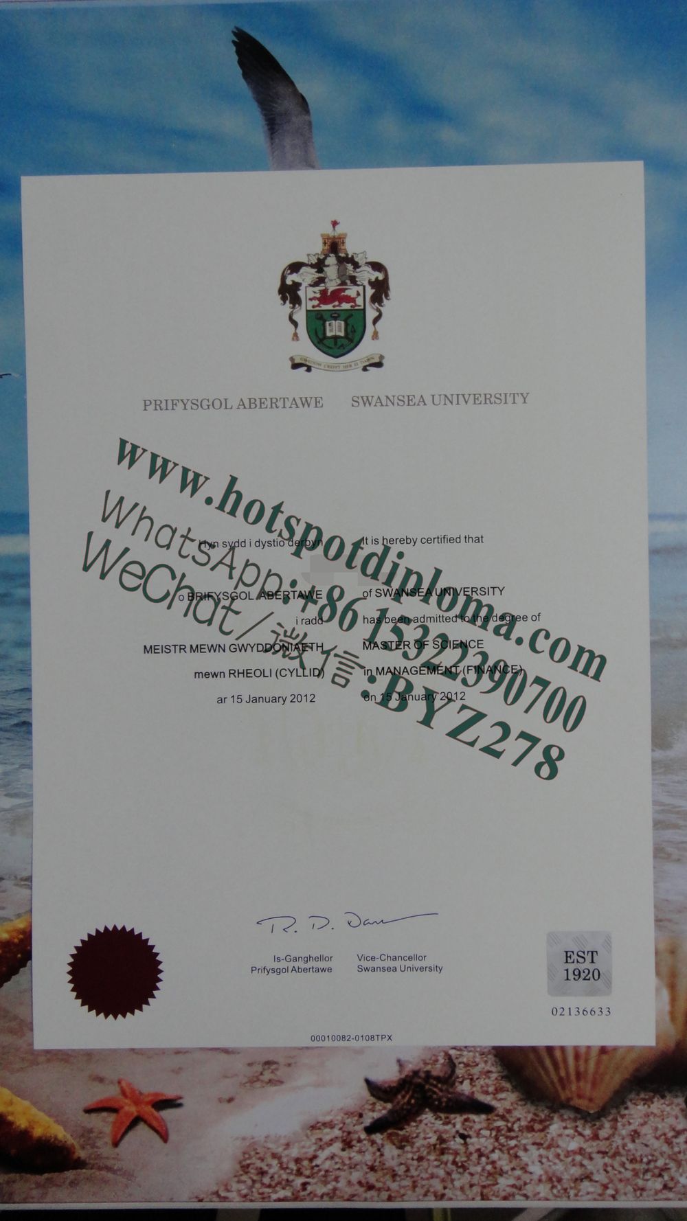 Fake Swansea University diploma certificate certificate