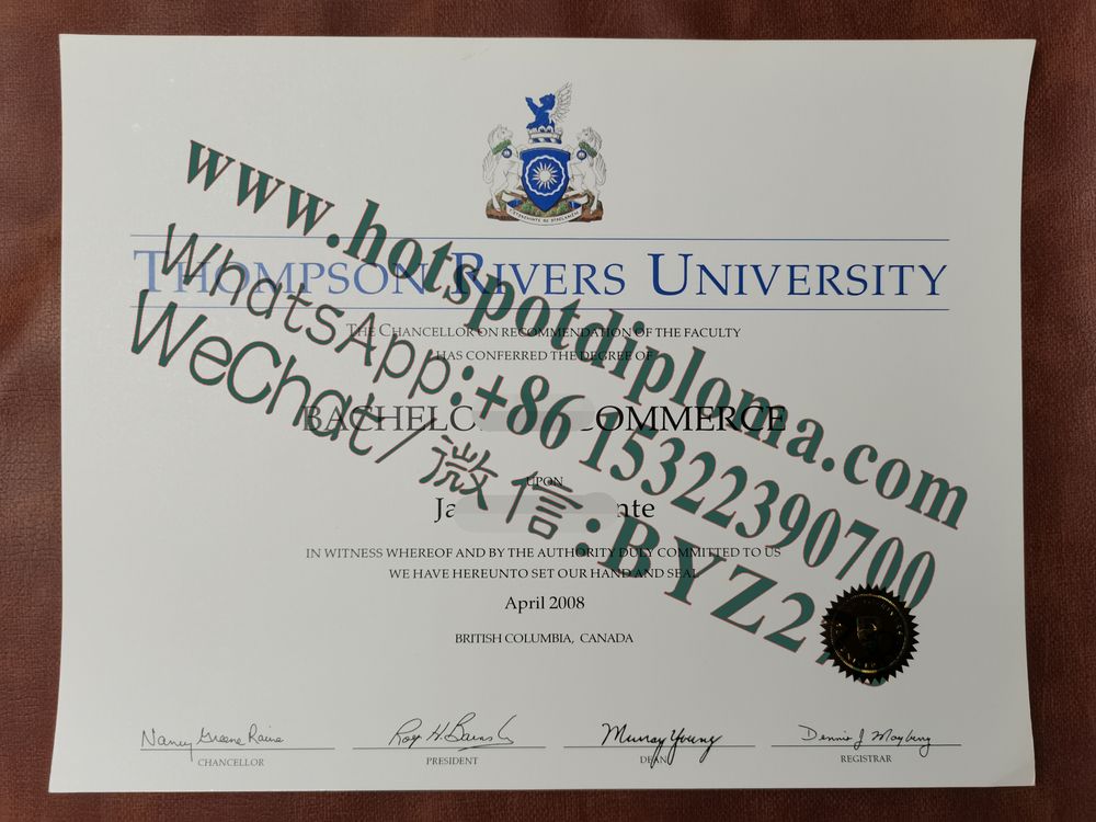Fake Thompson Rivers University Diploma certificate certificate