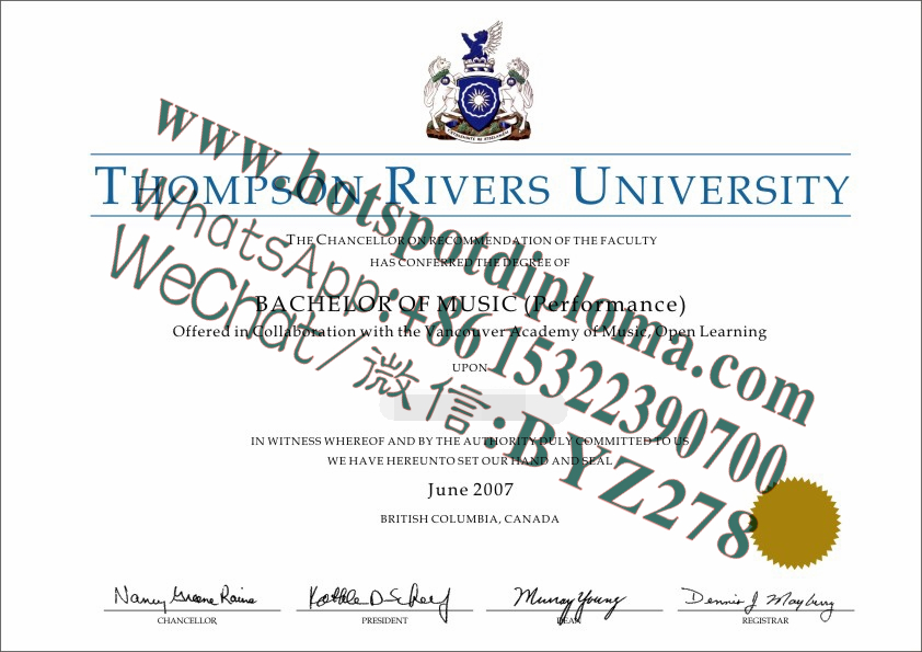 Fake Thompson Rivers University Diploma certificate Fake Thompson Rivers University Diploma certificate