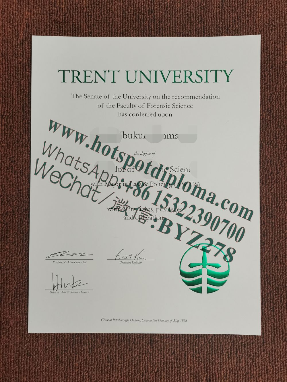 Fake Trent University Diploma certificate Fake Trent University Diploma certificate