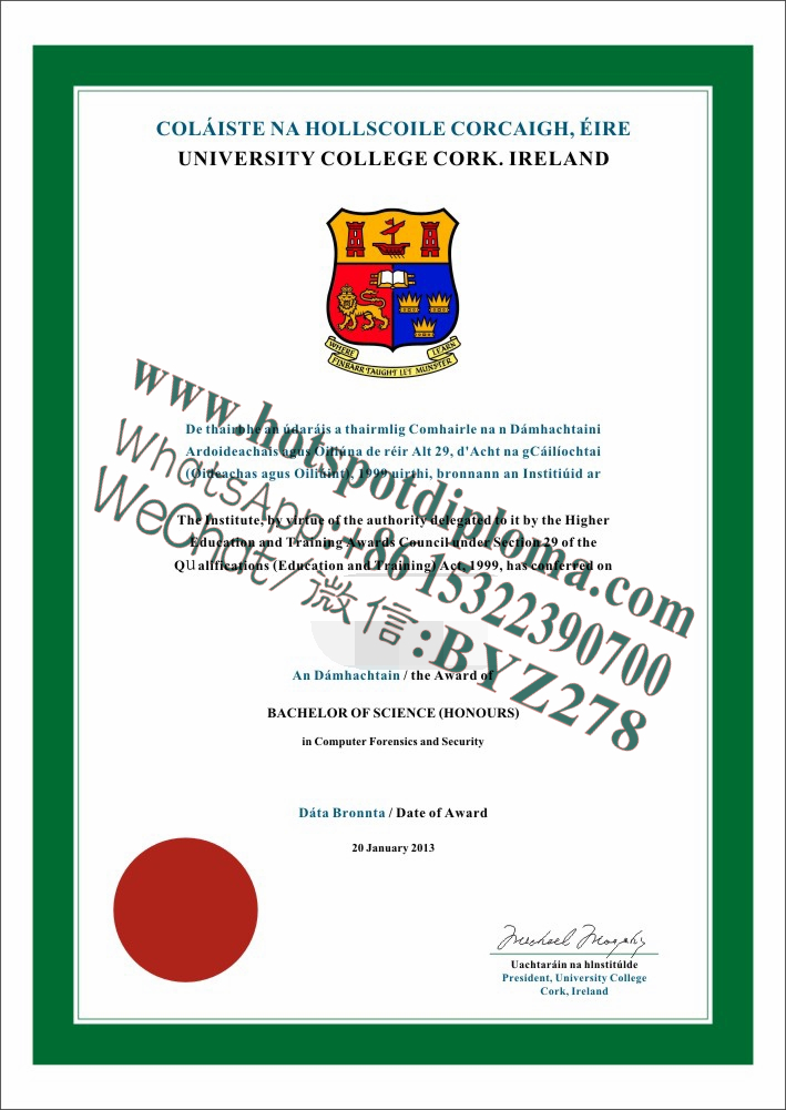 Fake University College Cork Diploma certificate