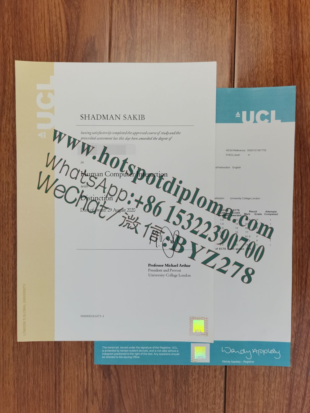 Fake University College London Diploma certificate certificate