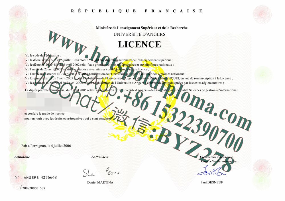 Fake University of Angers Diploma makers