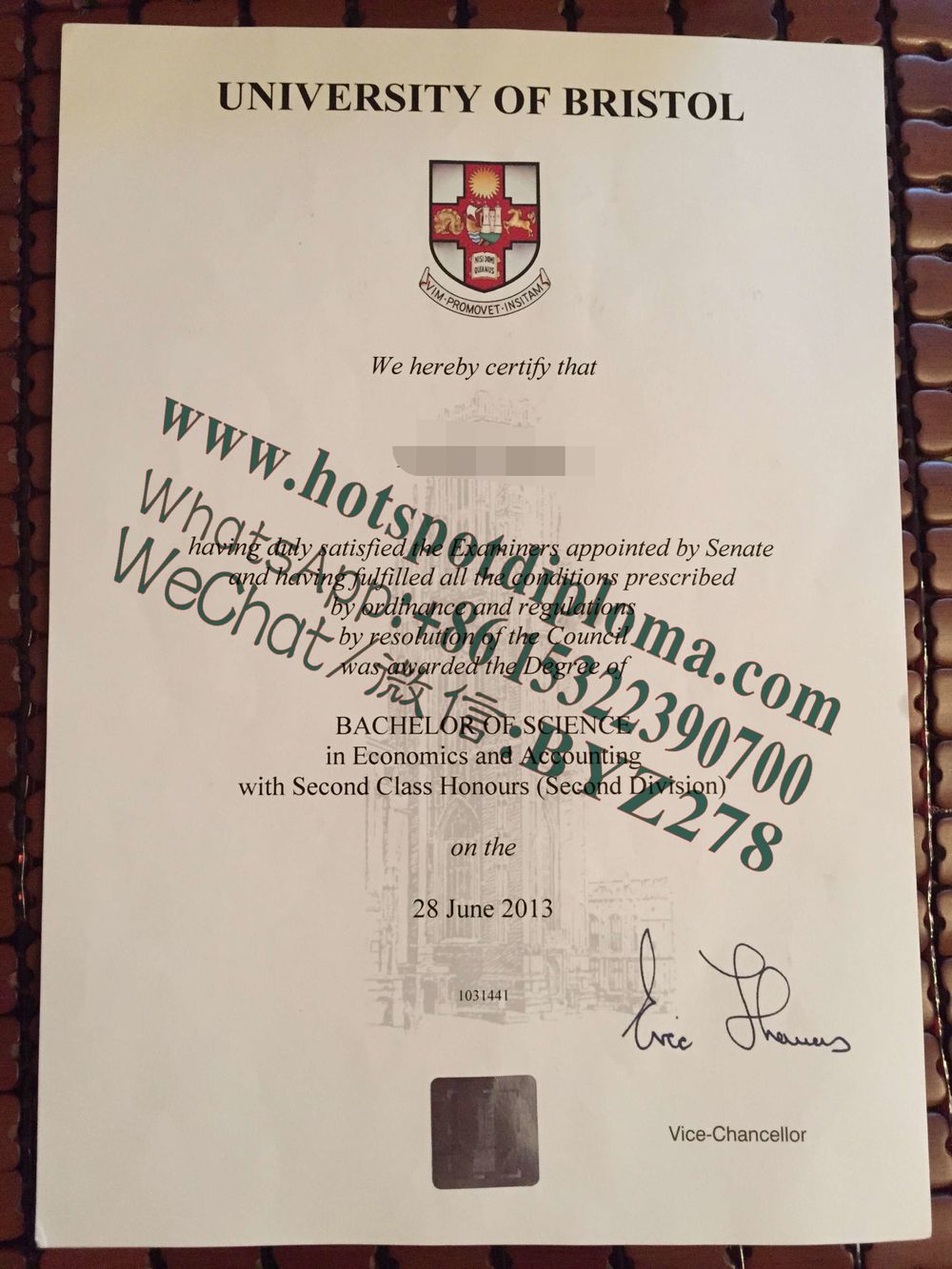 Fake University of Bristol Diploma certificate certificate