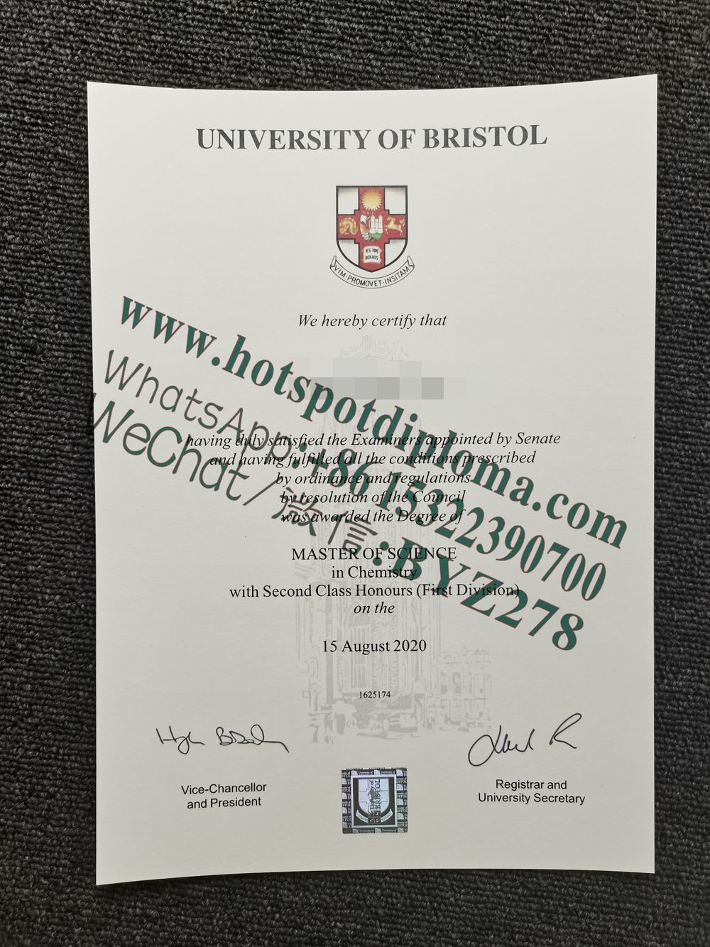 Fake University of Bristol diploma sample certificate certificate