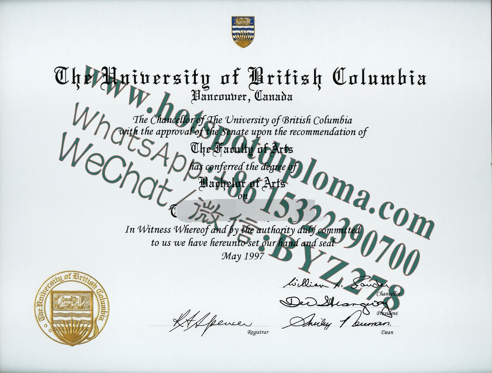 Fake University of British Columbia Diploma certificate certificate